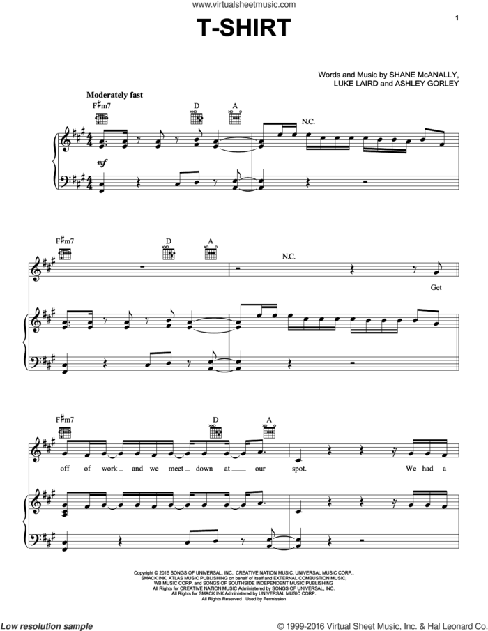 T-Shirt sheet music for voice, piano or guitar by Thomas Rhett, Ashley Gorley, Luke Laird and Shane McAnally, intermediate skill level