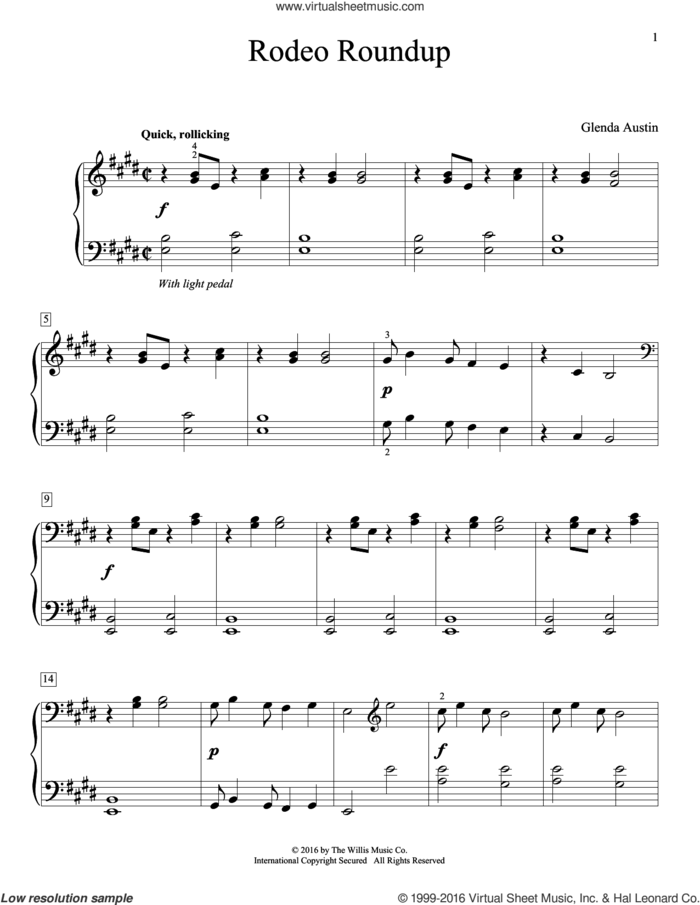 Rodeo Roundup sheet music for piano solo by Glenda Austin, intermediate skill level