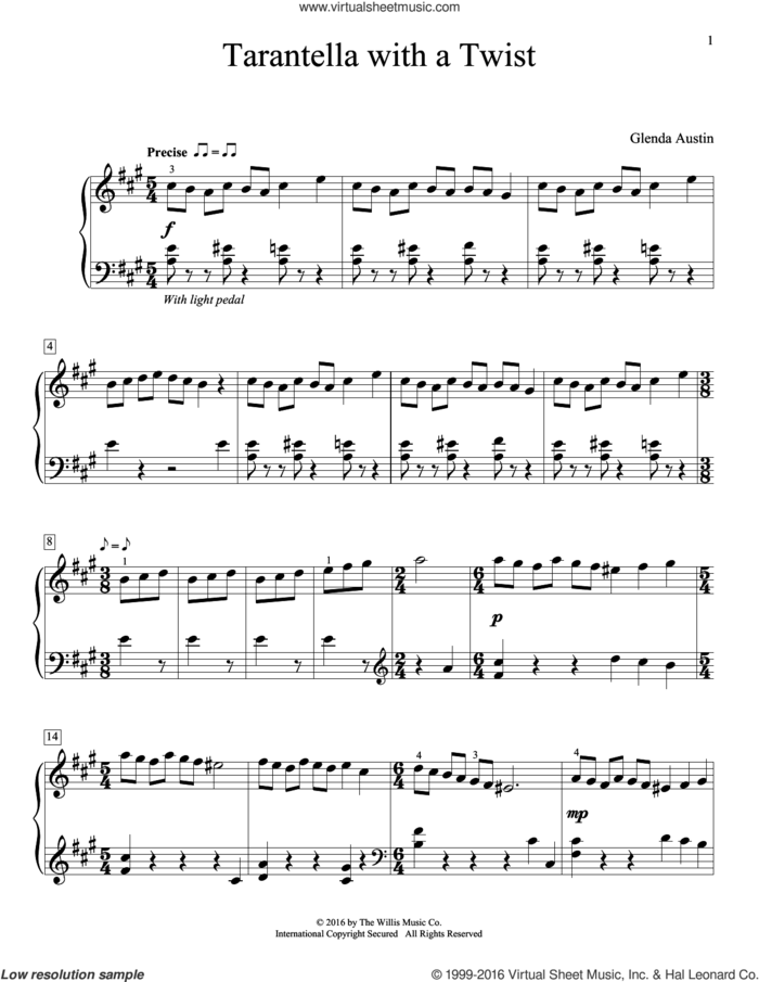 Tarantella With A Twist sheet music for piano solo by Glenda Austin, intermediate skill level