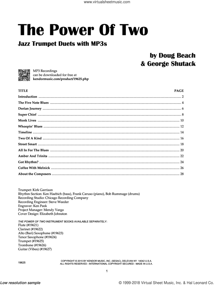 The Power Of Two - Trumpet sheet music for two trumpets by Doug Beach and George Shutack, intermediate duet