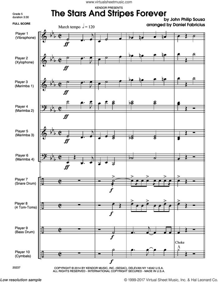 The Stars And Stripes Forever (COMPLETE) sheet music for percussions by John Philip Sousa and Daniel Fabricious, intermediate skill level