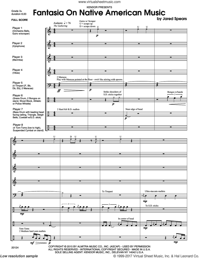 Fantasia On Native American Music (COMPLETE) sheet music for percussions by Jared Spears, classical score, intermediate skill level