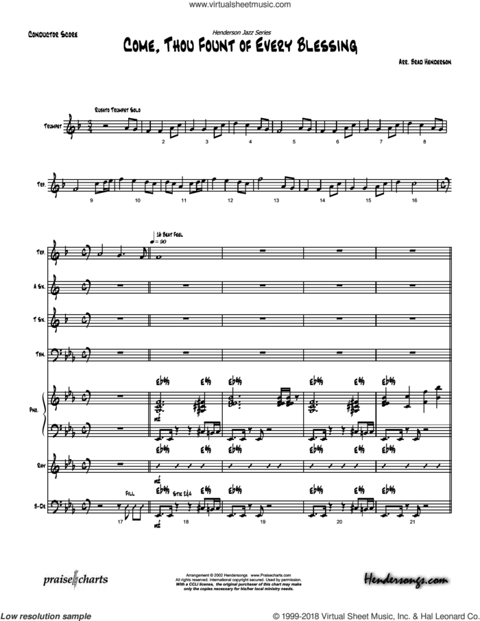 Come Thou Fount of Every Blessing sheet music for concert band (orchestration) by Brad Henderson and Miscellaneous, intermediate skill level