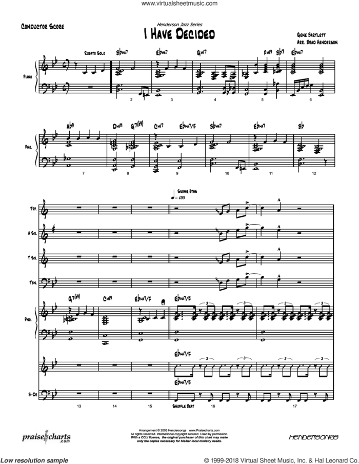 I Have Decided sheet music for concert band (orchestration) by Brad Henderson and Gene Bartlett, intermediate skill level