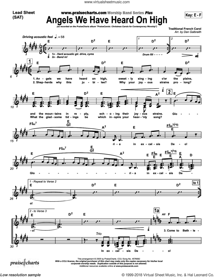 Angels We Have Heard on High sheet music for concert band (orchestration) by Dan Galbraith, intermediate skill level