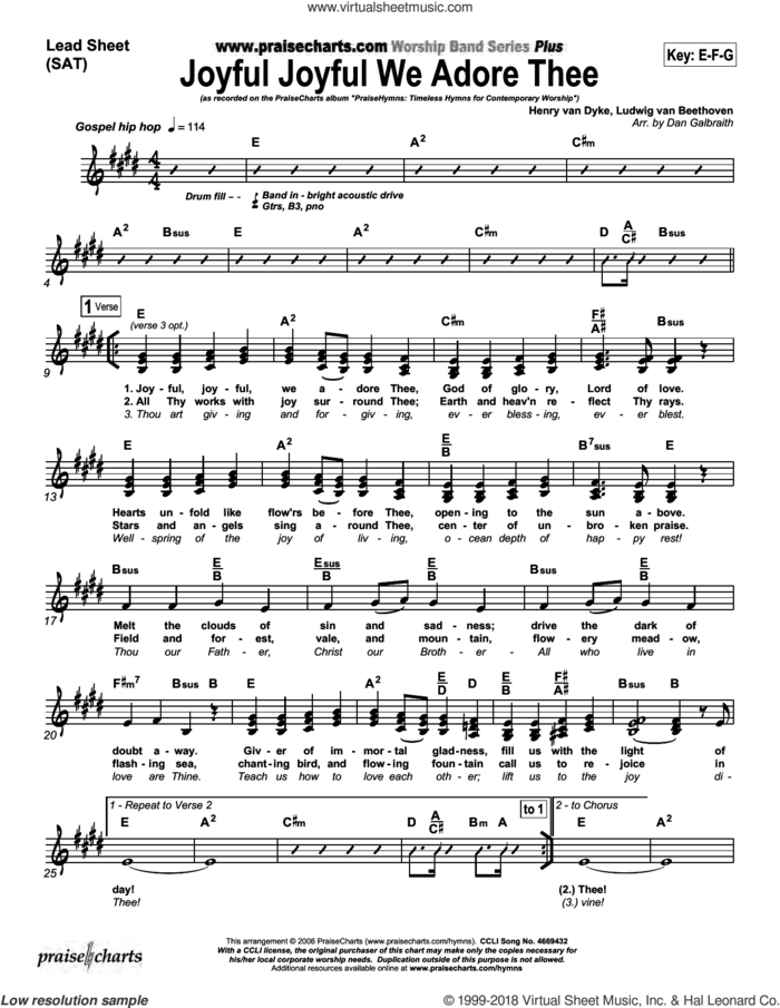 Joyful Joyful We Adore Thee sheet music for concert band (orchestration) by Dan Galbraith and Henry van Dyke/Ludwig van Beethoven/Dan Galbraith, intermediate skill level