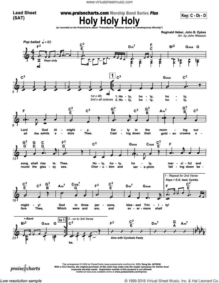 Holy Holy Holy sheet music for concert band (orchestration) by John Wasson and John Dykes/Reginald Heber, intermediate skill level
