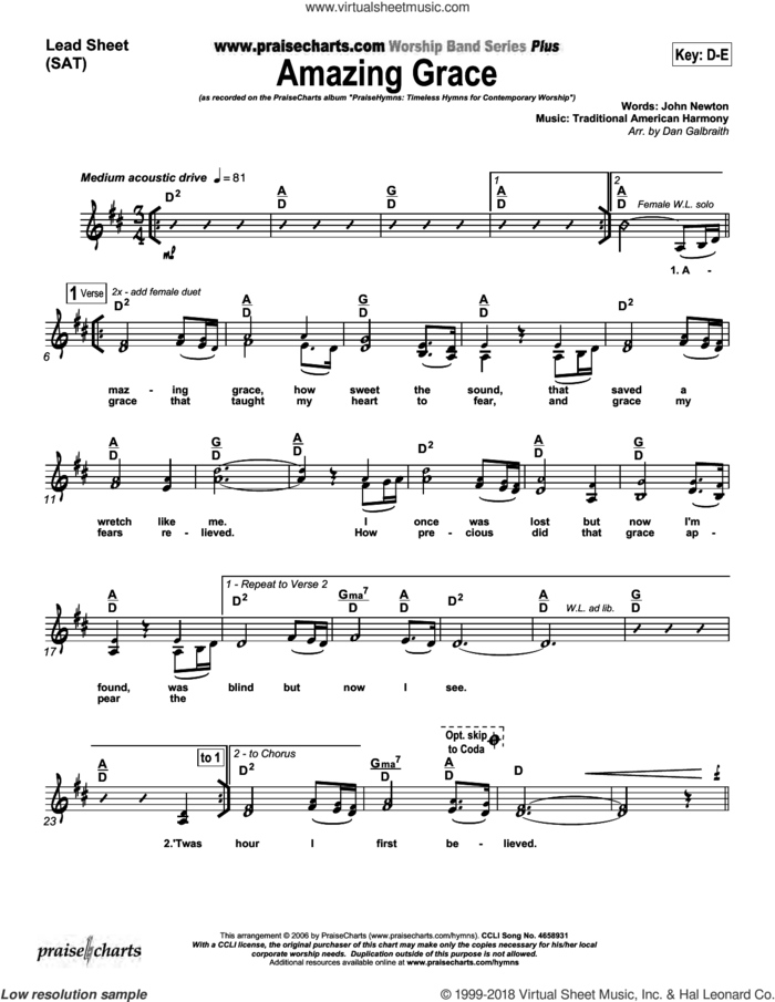 Amazing Grace sheet music for concert band (orchestration) by Dan Galbraith and Edwin Excell/John Newton/John Rees/Dan Galbraith, intermediate skill level