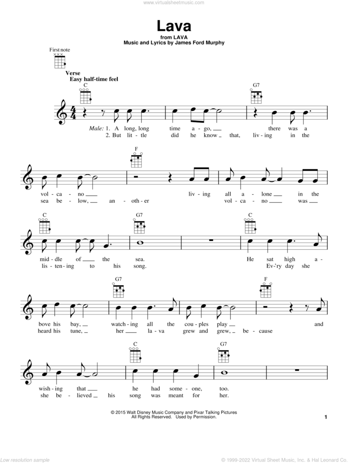 Lava (from Lava) sheet music for ukulele by James Ford Murphy, intermediate skill level