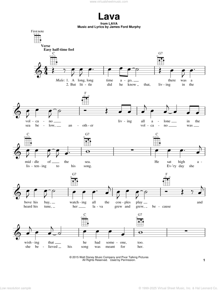 Lava (from Lava) sheet music for ukulele by James Ford Murphy, intermediate skill level