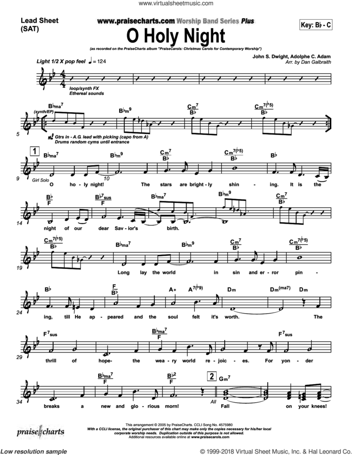 O Holy Night sheet music for concert band (orchestration) by Dan Galbraith and Adolphe Adam/Chappeau de Roquemaure/John Dwight, intermediate skill level