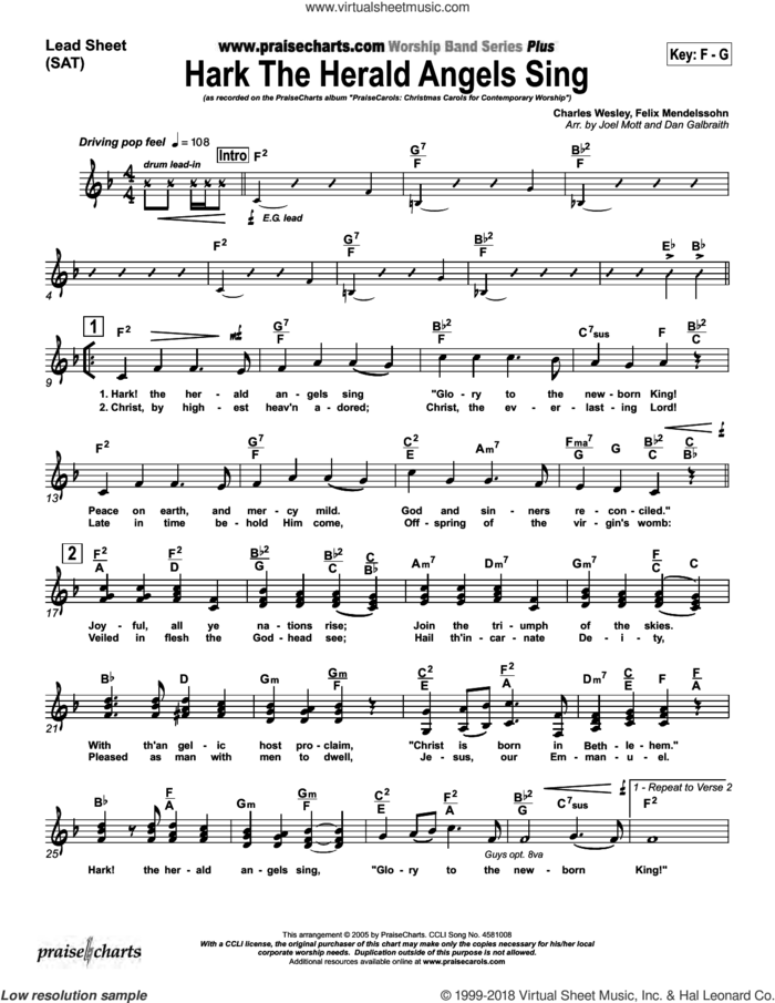 Hark The Herald Angels Sing sheet music for concert band (orchestration) by Dan Galbraith, Dan Galbraith / Joel Mott and Felix Mendelssohn/Charles Wesley, intermediate skill level