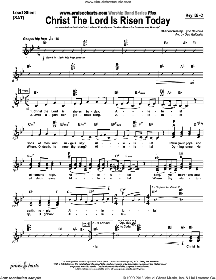 Christ the Lord Is Risen Today sheet music for concert band (orchestration) by Dan Galbraith and Charles Wesley/Dan Galbraith, intermediate skill level