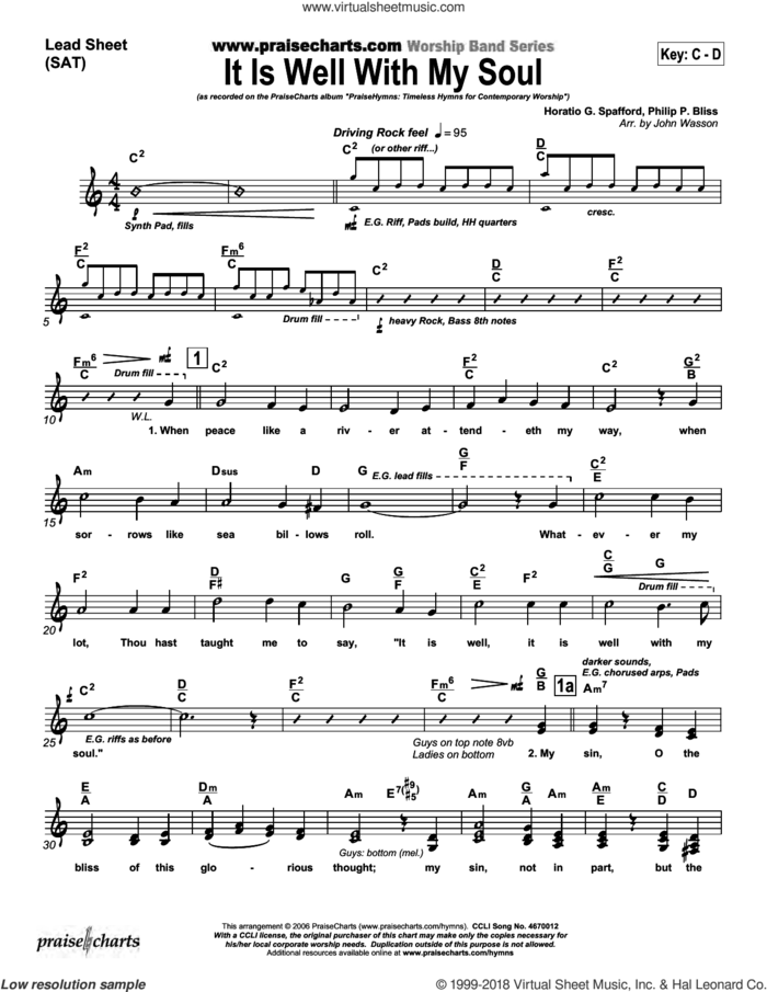 It Is Well with My Soul sheet music for concert band (orchestration) by John Wasson and Horatio Spafford/Philip Bliss, intermediate skill level