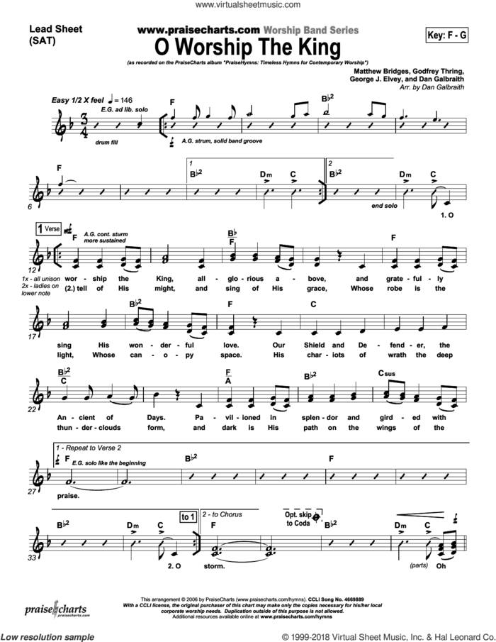 O Worship the King sheet music for concert band (orchestration) by Dan Galbraith and Robert Grant/William Croft/Dan Galbraith, intermediate skill level