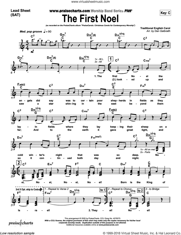 The First Noel sheet music for concert band (orchestration) by Dan Galbraith, intermediate skill level