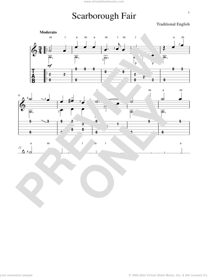 Scarborough Fair sheet music for guitar solo by John Hill and Miscellaneous, intermediate skill level