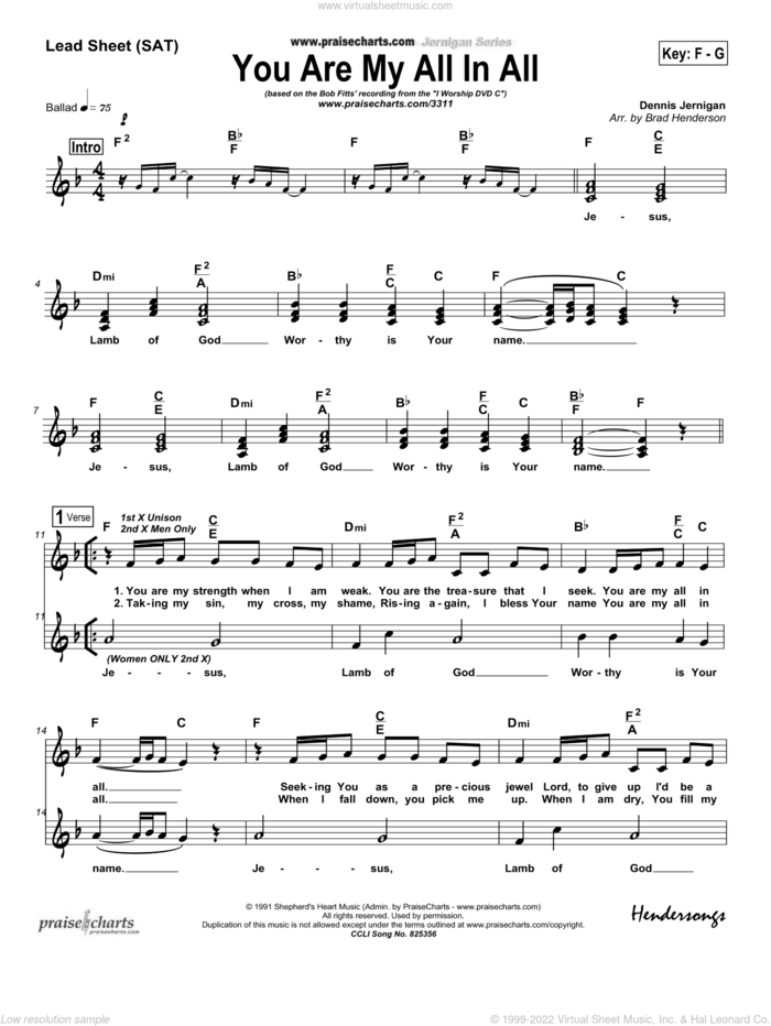 You Are My All in All sheet music for concert band (orchestration) by Dennis Jernigan and Erik Foster, intermediate skill level