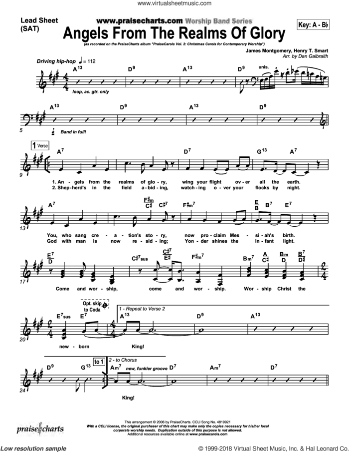 Angels From the Realms of Glory sheet music for concert band (orchestration) by Dan Galbraith and James Montgomery/Henry Smart/Dan Galbraith, intermediate skill level