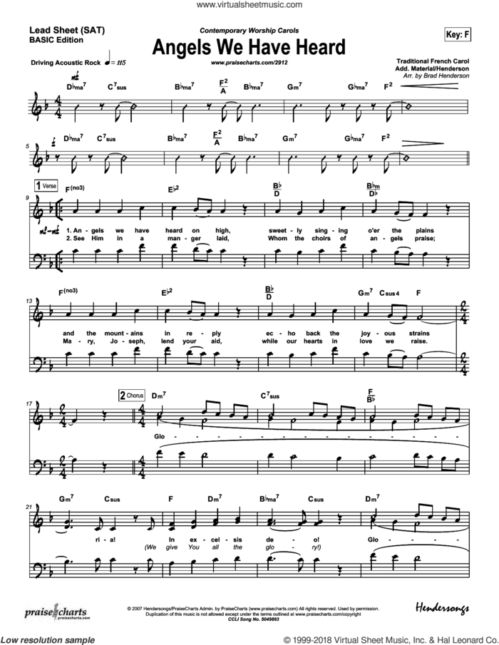 Angels We Have Heard on High sheet music for concert band (orchestration) by Brad Henderson and Dennis Jernigan, intermediate skill level