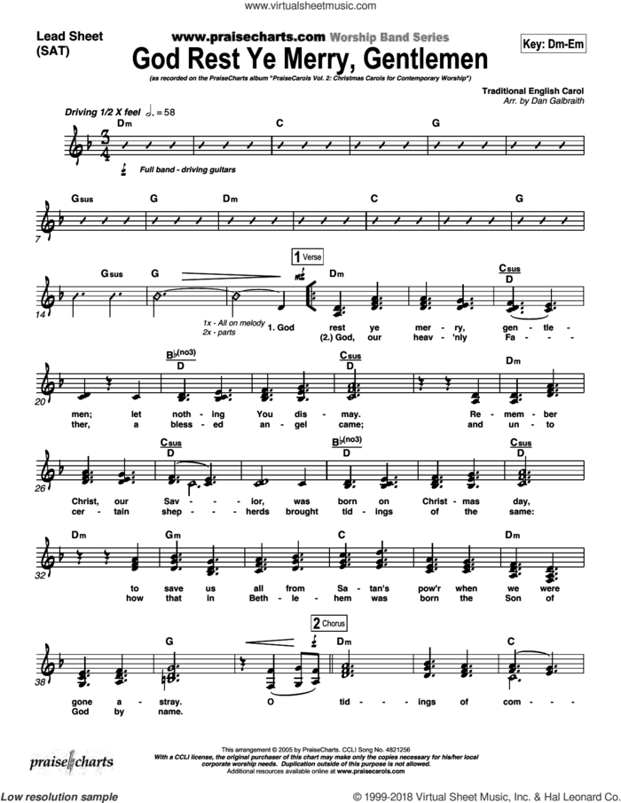 God Rest Ye Merry Gentlemen sheet music for concert band (orchestration) by Dan Galbraith and Traditional English Carol/Dan Galbraith, intermediate skill level
