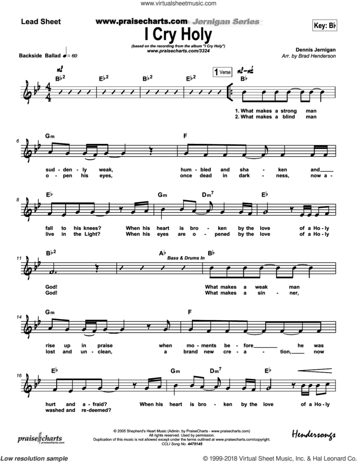 I Cry Holy sheet music for concert band (orchestration) by Brad Henderson and Dennis Jernigan, intermediate skill level