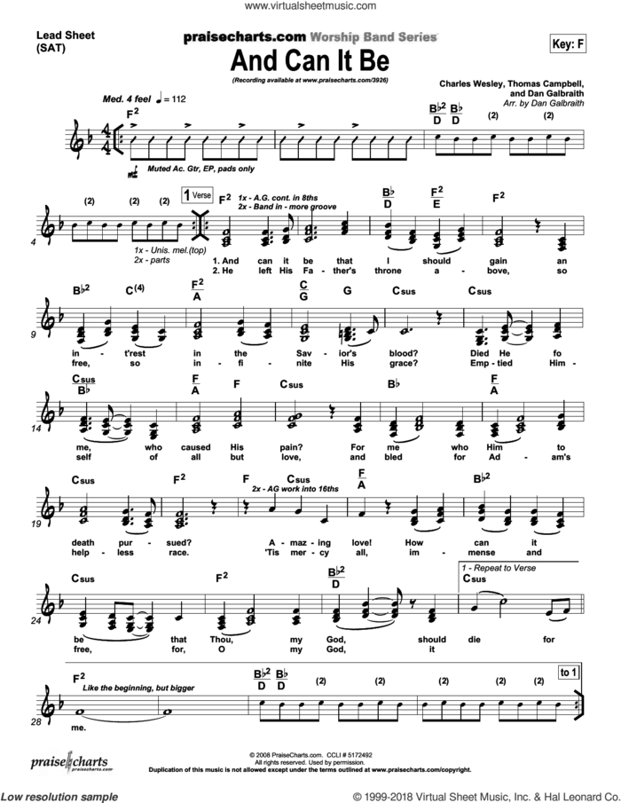 And Can It Be sheet music for concert band (orchestration) by Dan Galbraith and Thomas Campbell, intermediate skill level
