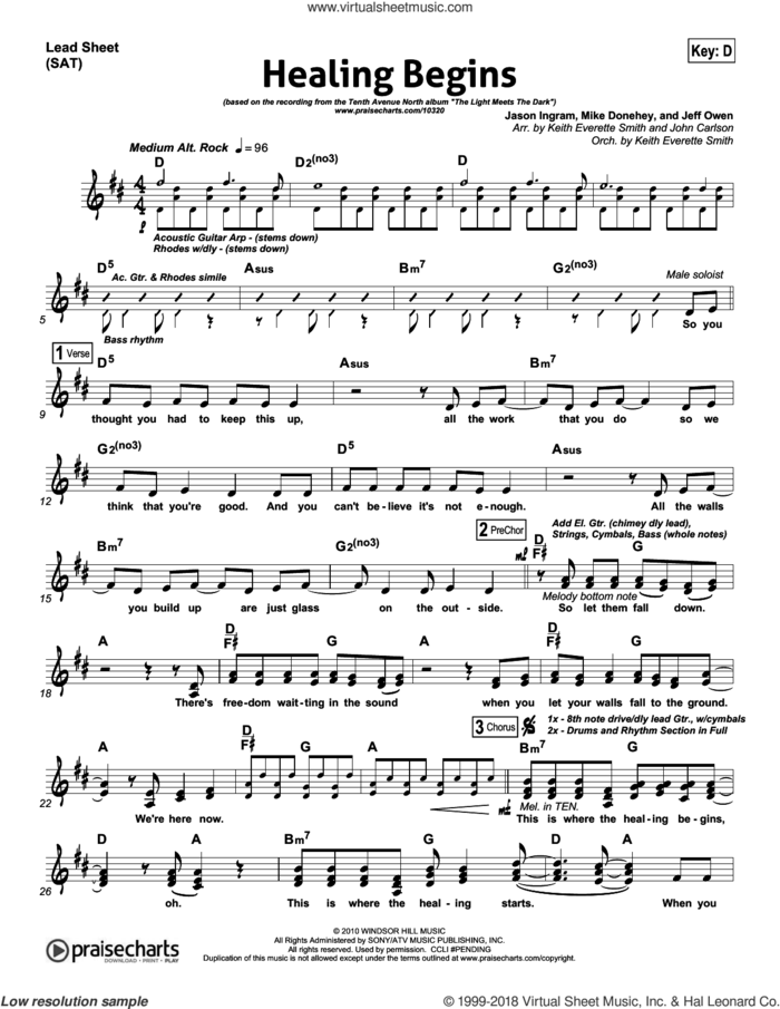 Healing Begins sheet music for concert band (orchestration) by Jeff Owen and Keith Everette Smith, intermediate skill level