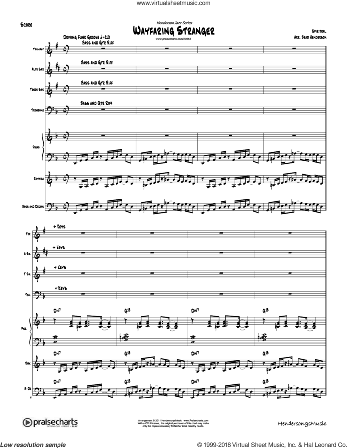 Wayfaring Stranger sheet music for concert band (orchestration) by Brad Henderson, intermediate skill level