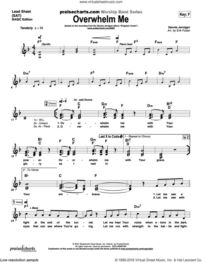 Overwhelm Me sheet music for concert band (orchestration) by Dennis Jernigan and Erik Foster, intermediate skill level