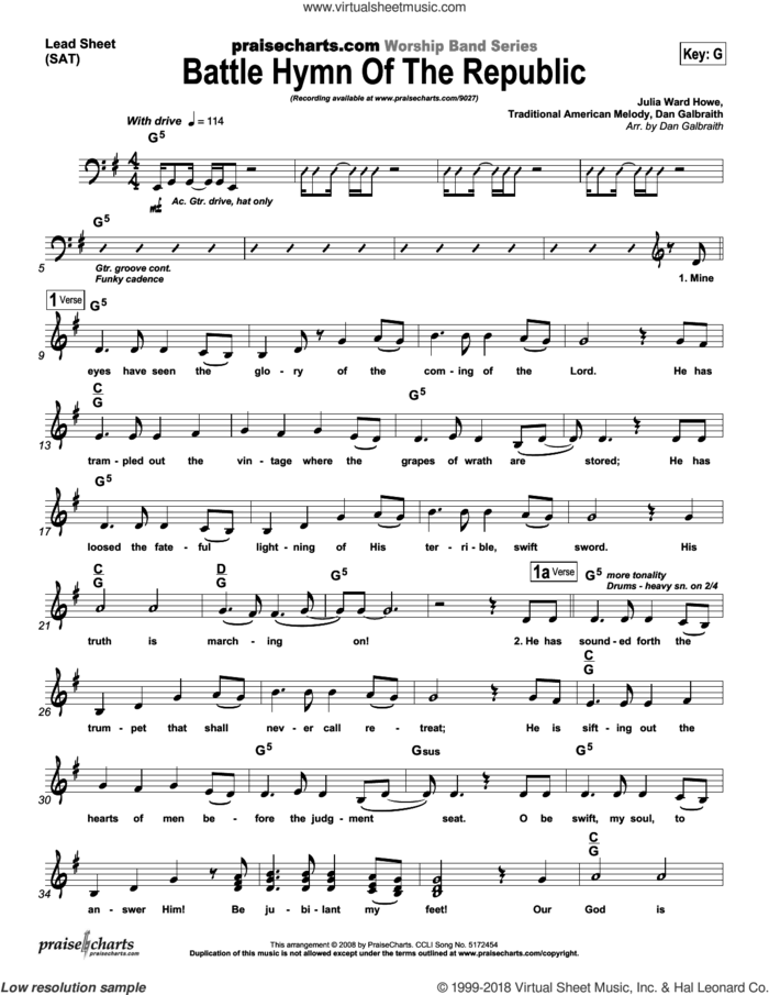 Battle Hymn of the Republic sheet music for concert band (orchestration) by Dan Galbraith, intermediate skill level
