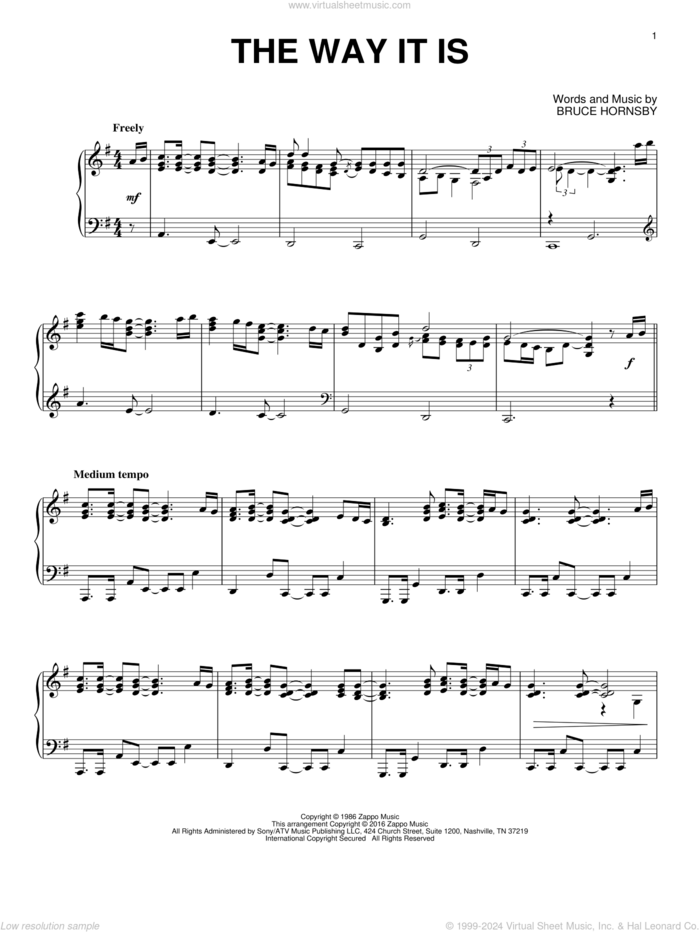 The Way It Is, (intermediate) sheet music for piano solo by Bruce Hornsby & The Range and Bruce Hornsby, intermediate skill level