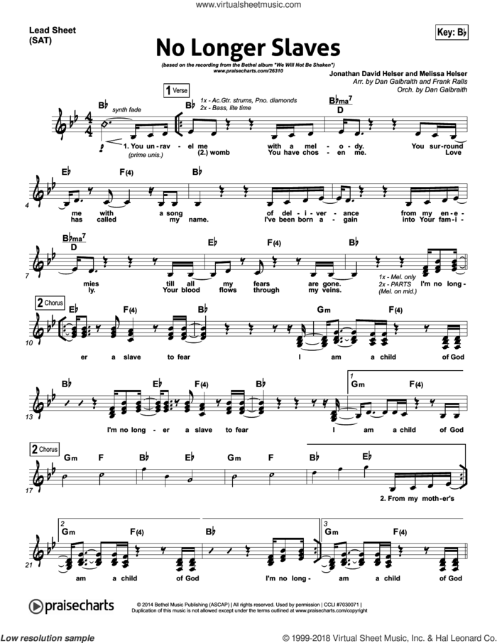No Longer Slaves sheet music for concert band (orchestration) by Dan Galbraith and Melissa Helser, intermediate skill level