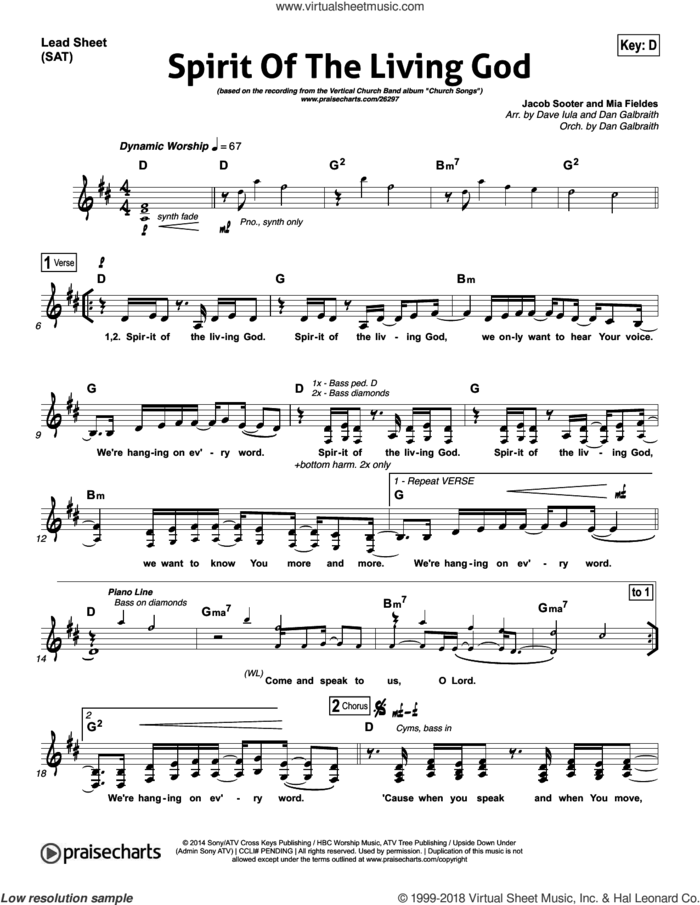 Spirit of the Living God sheet music for concert band (orchestration) by Dan Galbraith and Jacob Sooter, intermediate skill level