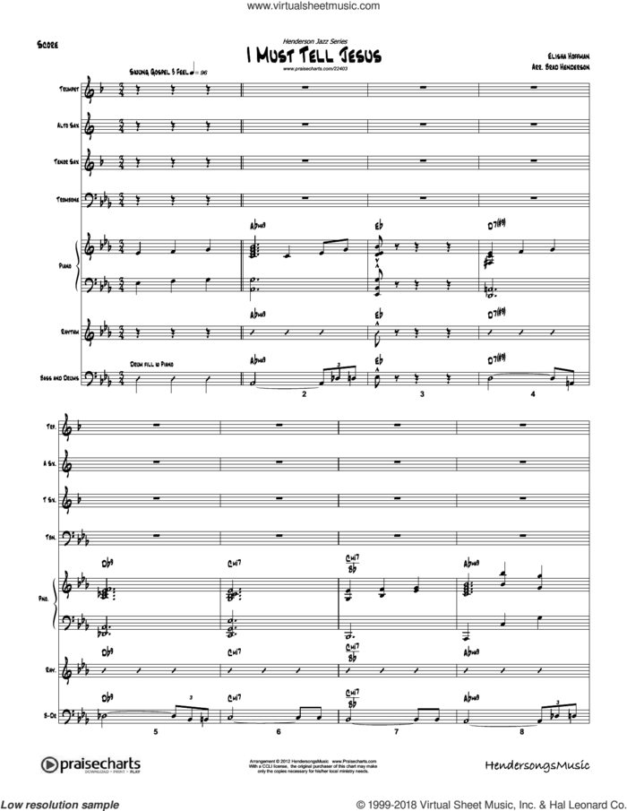 I Must Tell Jesus sheet music for concert band (orchestration) by Brad Henderson and Elisha Albright Hoffman, intermediate skill level