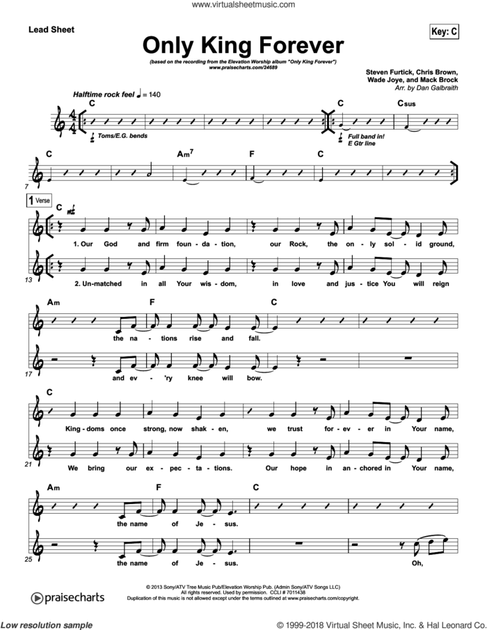 Only King Forever sheet music for concert band (orchestration) by Dan Galbraith and Steven Furtick, intermediate skill level