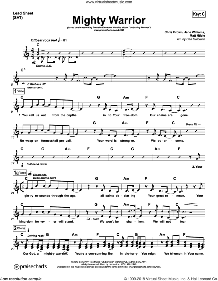 Mighty Warrior sheet music for concert band (orchestration) by Dan Galbraith and Matthews Ntlele, intermediate skill level