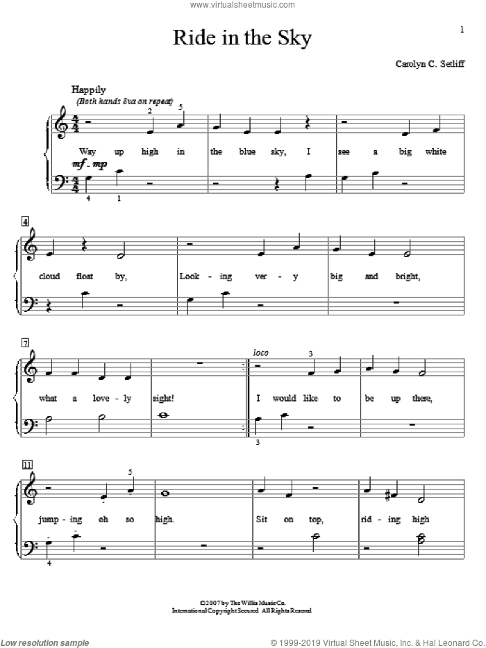 Ride In The Sky sheet music for piano solo (elementary) by Carolyn C. Setliff, beginner piano (elementary)