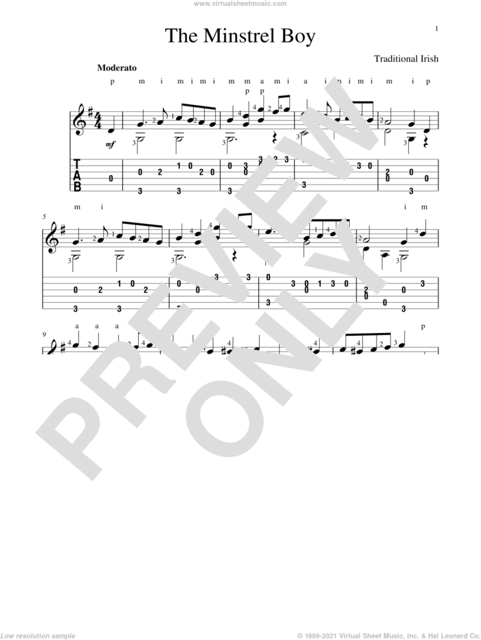 Minstrel Boy sheet music for guitar solo by John Hill, intermediate skill level