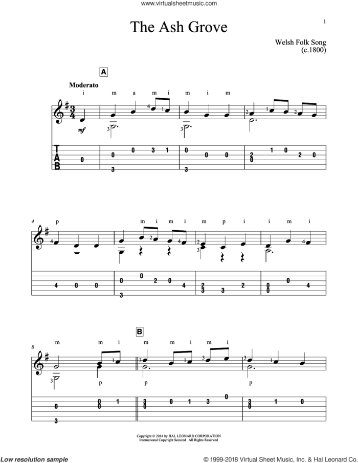 The Ash Grove sheet music for guitar solo by John Hill, intermediate skill level