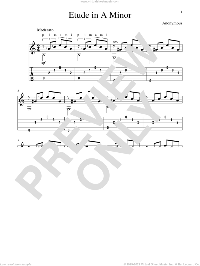 Etude In A Minor sheet music for guitar solo by John Hill, classical score, intermediate skill level