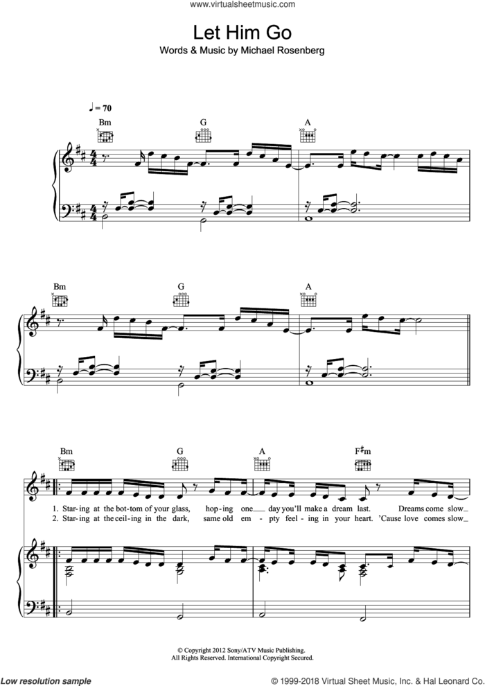 Let Him Go sheet music for voice, piano or guitar by Birdy and Michael Rosenberg, intermediate skill level