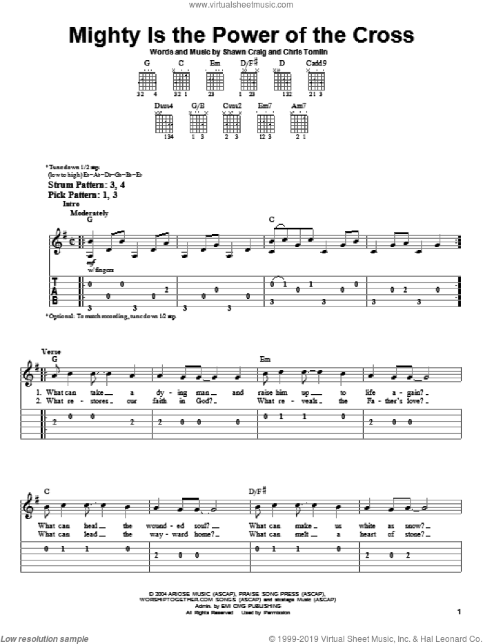 Mighty Is The Power Of The Cross sheet music for guitar solo (easy tablature) by Chris Tomlin and Shawn Craig, easy guitar (easy tablature)