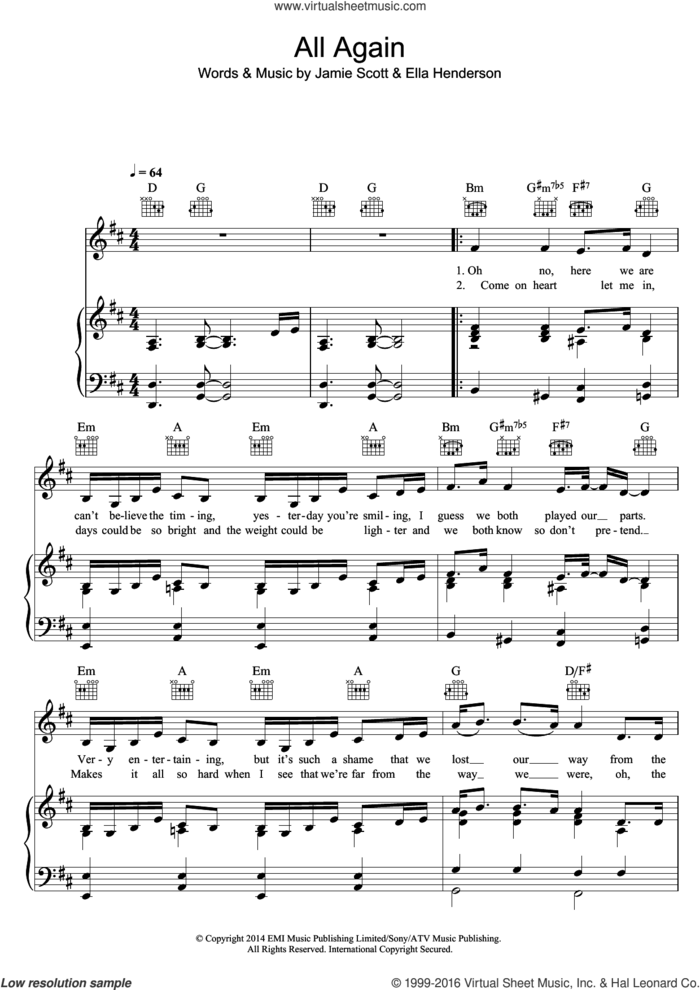 All Again sheet music for voice, piano or guitar by Ella Henderson and Jamie Scott, intermediate skill level