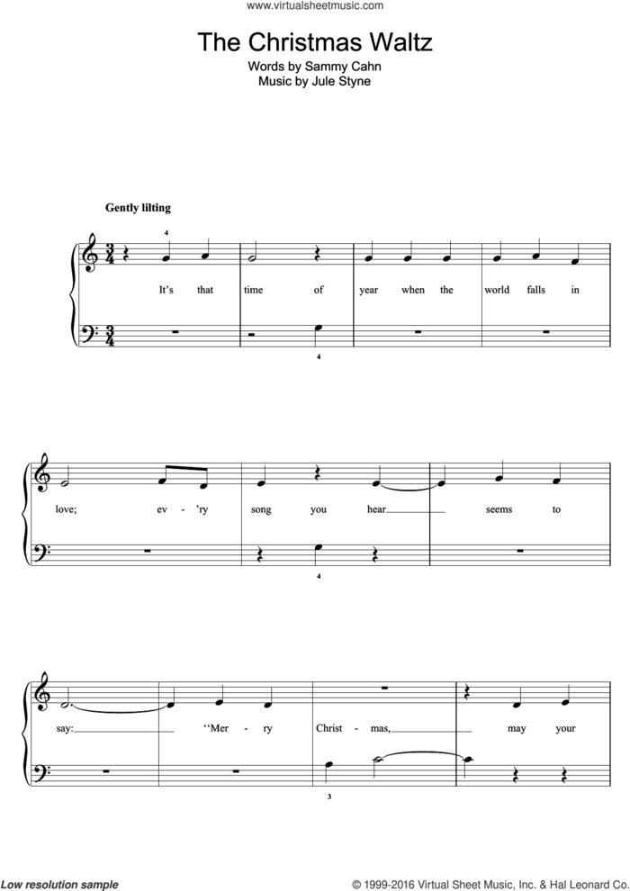 The Christmas Waltz sheet music for piano solo by Sammy Cahn and Jule Styne, easy skill level