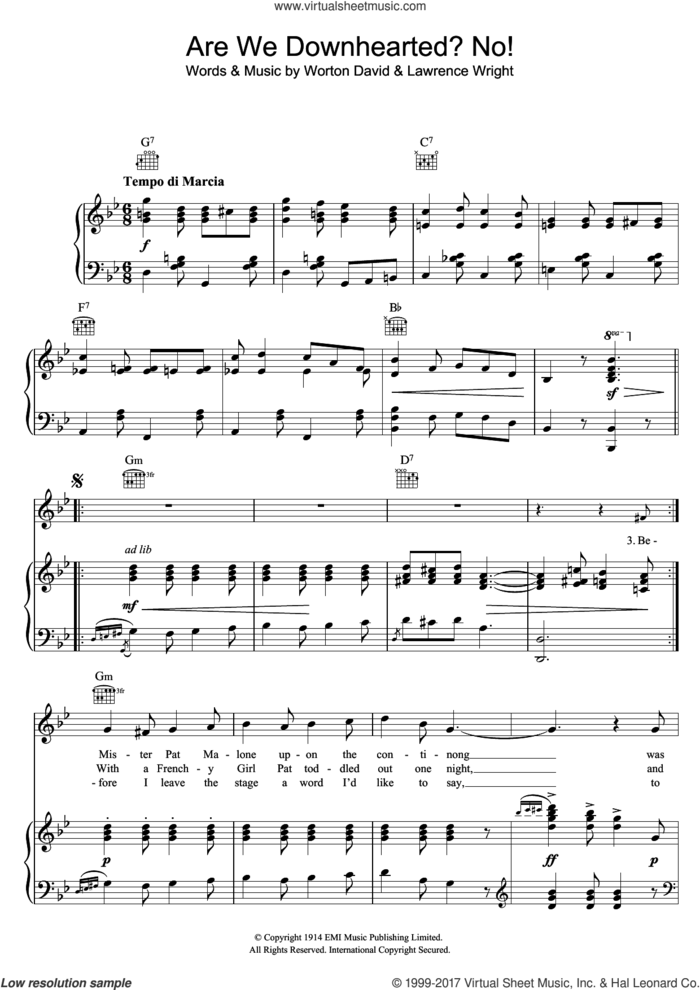 Are We Downhearted? No! sheet music for voice, piano or guitar by Lawrence Wright and Worton David, intermediate skill level