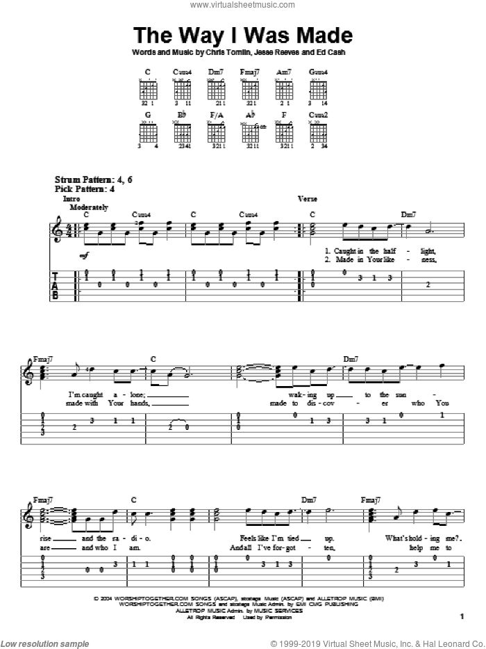 The Way I Was Made sheet music for guitar solo (easy tablature) by Chris Tomlin, Ed Cash and Jesse Reeves, easy guitar (easy tablature)