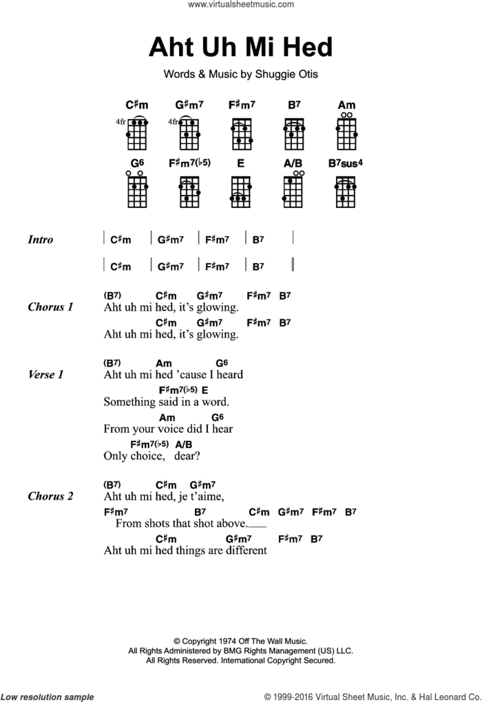 Aht Uh Mi Hed sheet music for ukulele by Shuggie Otis, intermediate skill level