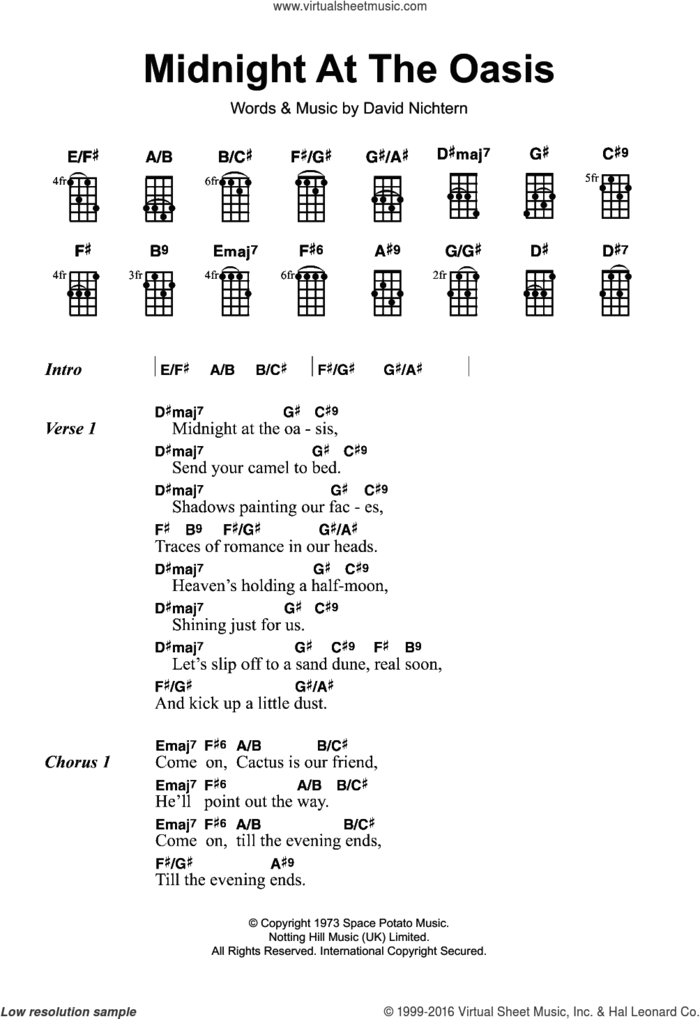 Midnight At The Oasis sheet music for ukulele by Maria Muldaur, The Brand New Heavies and David Nichtern, intermediate skill level