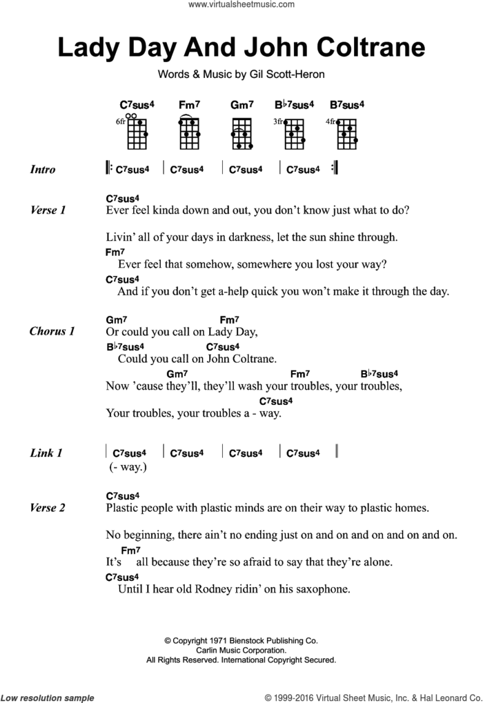 Lady Day And John Coltrane sheet music for ukulele by Gil Scott-Heron, intermediate skill level